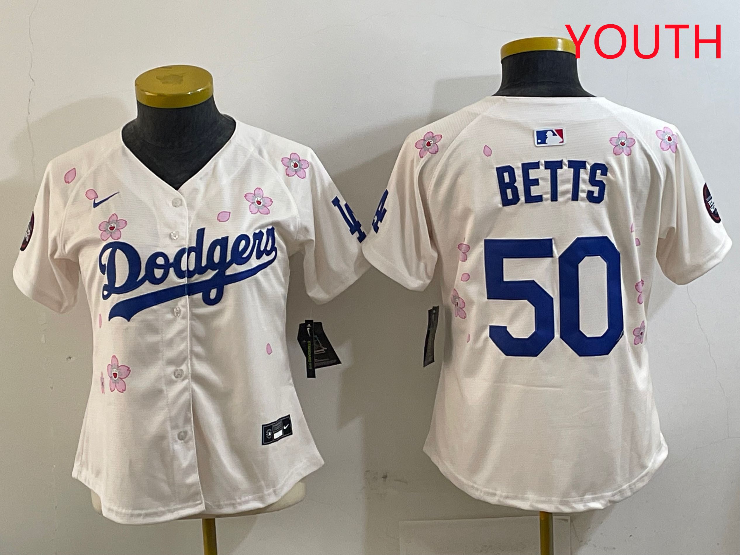 Youth Los Angeles Dodgers #50 Betts Cream Sakura Edition 2025 Nike MLB Jersey style 1->youth mlb jersey->Youth Jersey